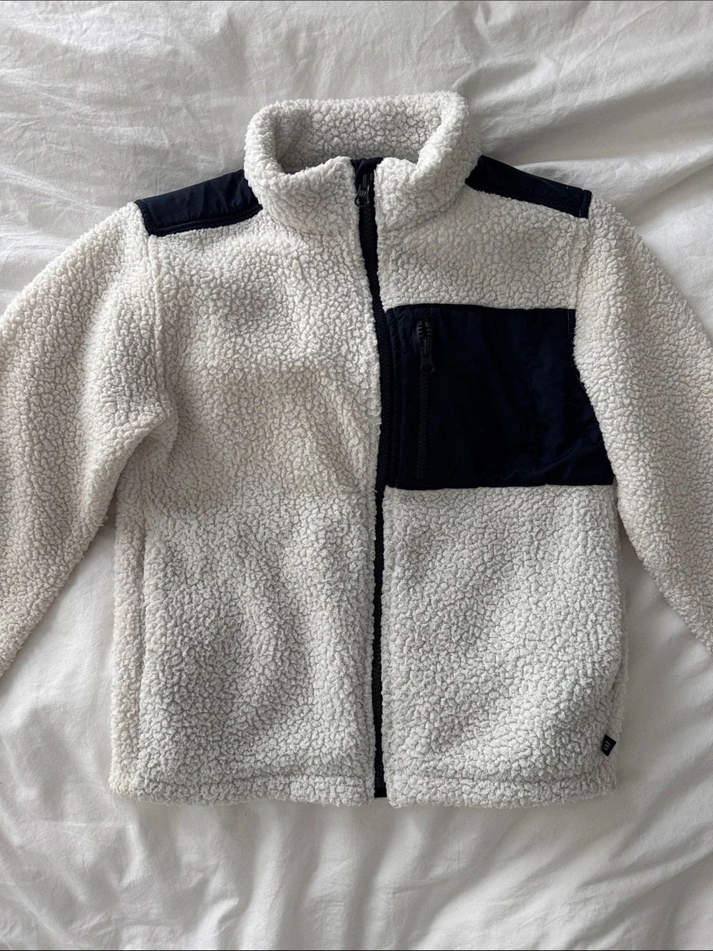 GAP Cream Sherpa Jacket with Navy Chest Pocket